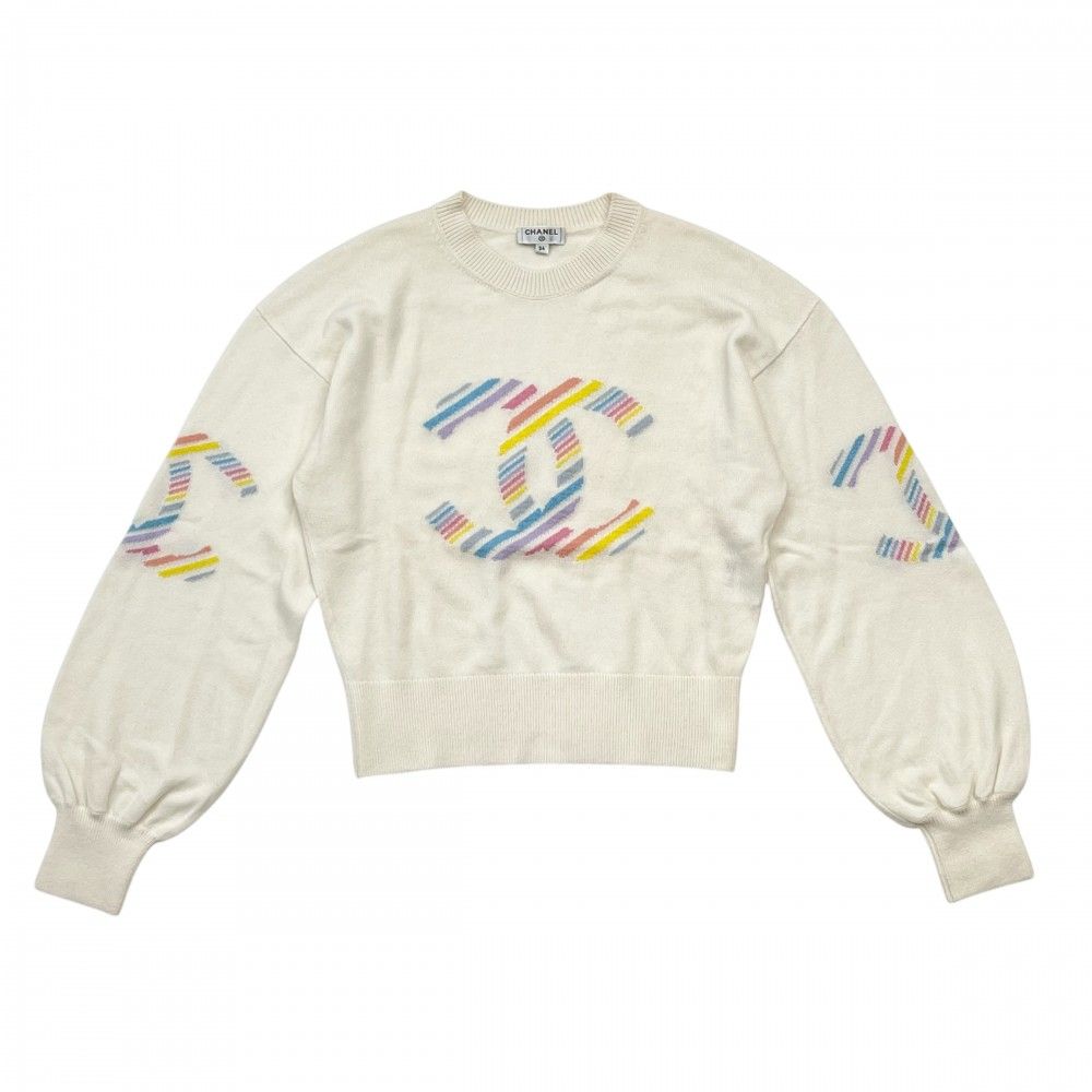 シャネル ニット レディース トップス アパレル ココマーク 服 セーター CHANEL P60510K46043 ホワイト 白 ピンク 秋 冬