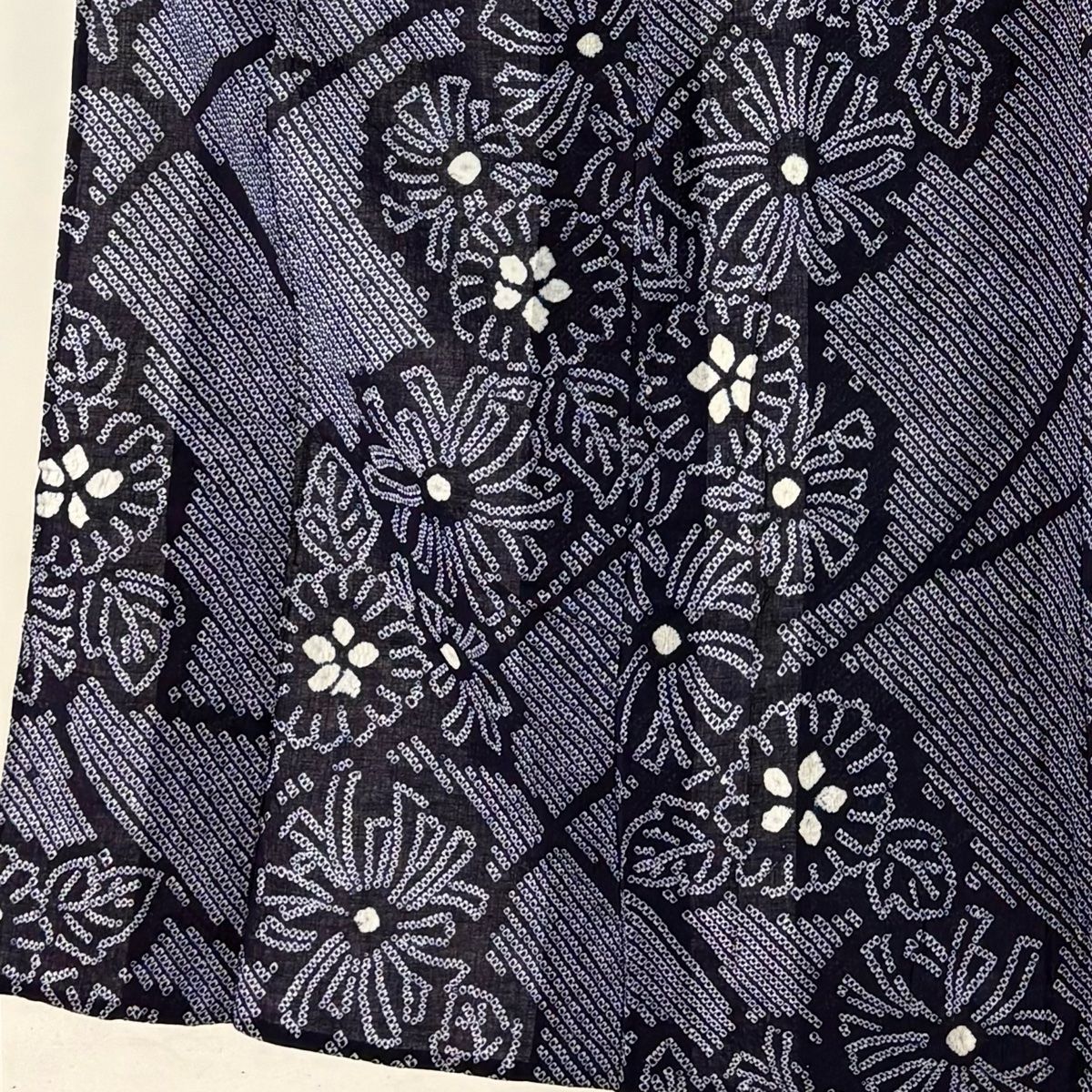 浴衣 身丈147cm 裄丈61cm S 絞り浴衣 菊 紺色 綿
