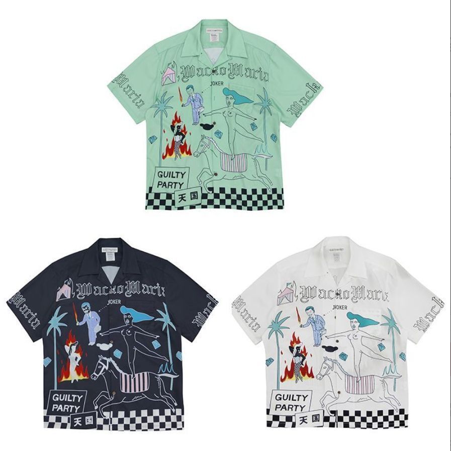 ✨極美品✨ WACKO MARIA 24ss ハワイアンシャツ 半袖シャツ 3色:Black/White/Green