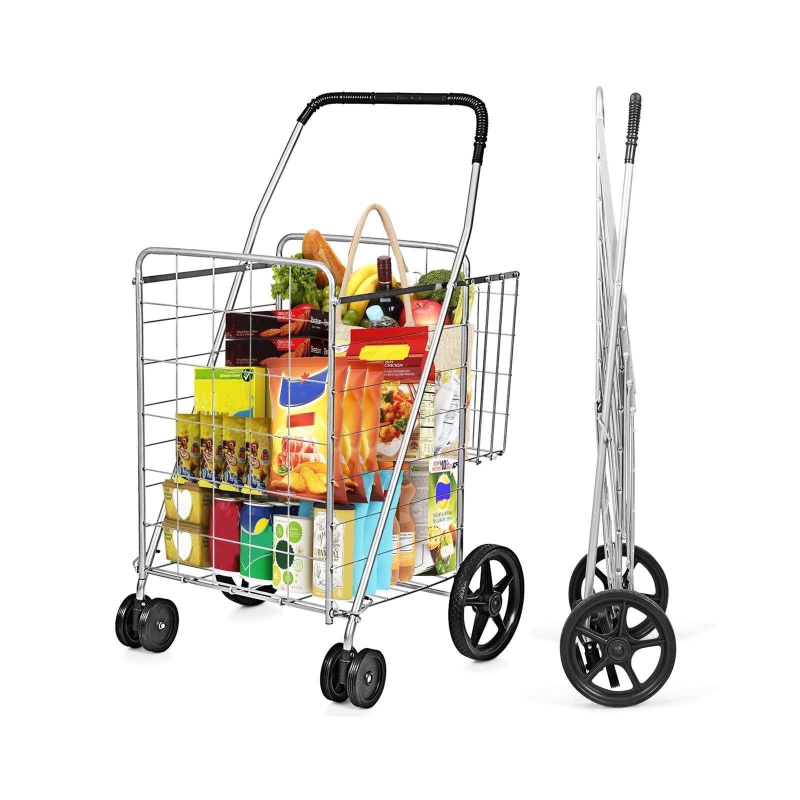新品 GIANTEX ショッピングカート 折り畳み 4輪 耐荷重40kg