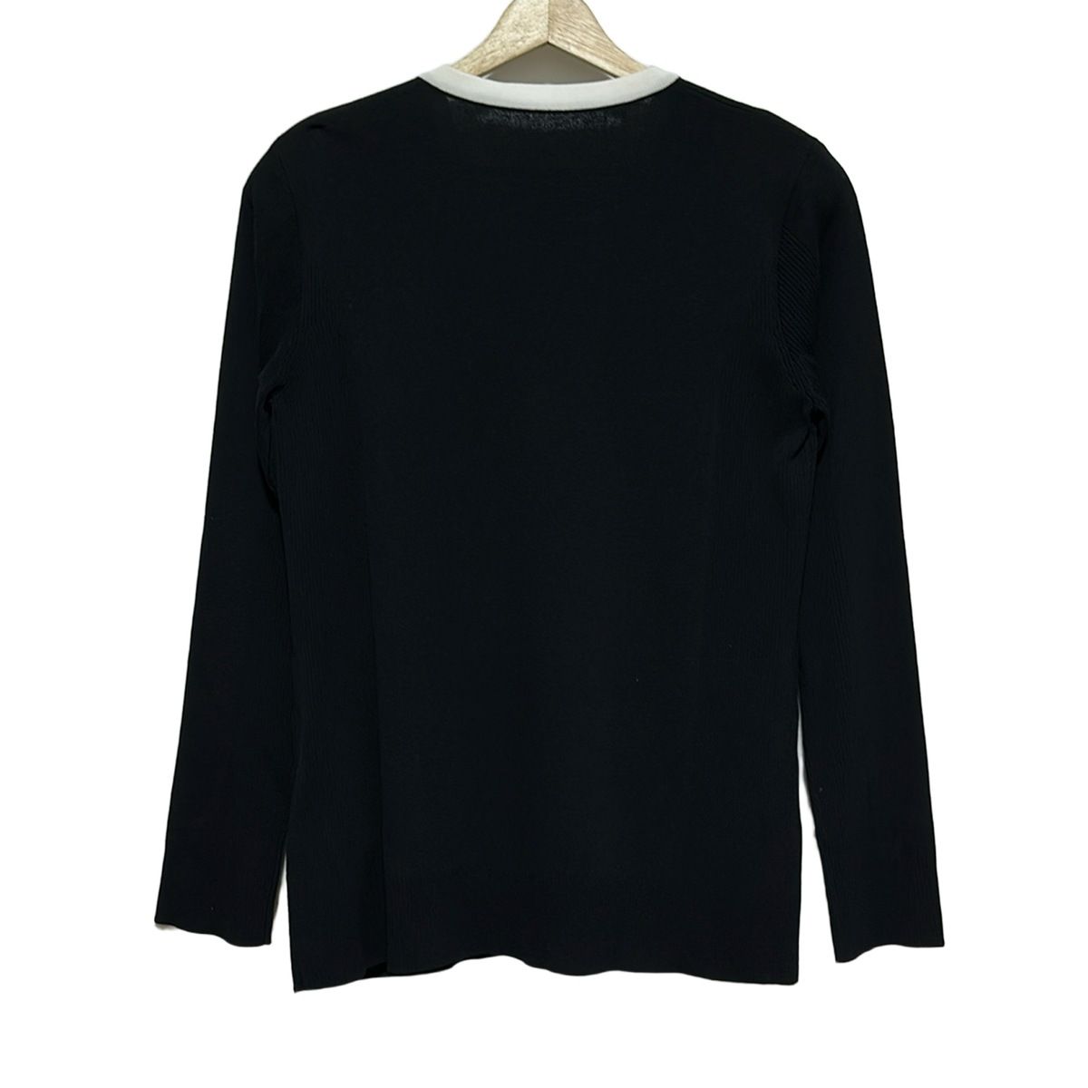 FOXEY フォクシー カーディガン サイズ42 L レディース ダフネ 44396 黒×白 長袖 肩パッド