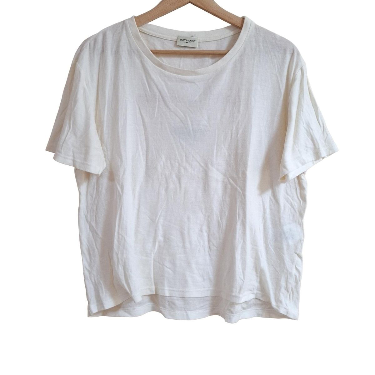 SAINT LAURENT PARIS サンローランパリ 半袖Tシャツ サイズS レディース - 497245 アイボリー バックロゴ