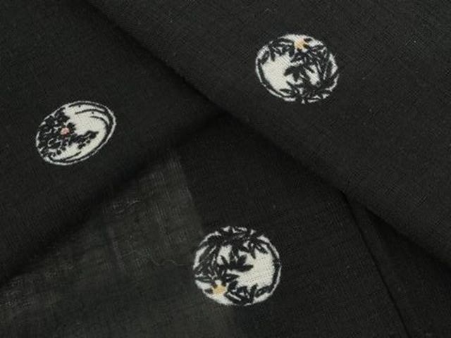 平和屋着物＊夏物 小紋 紗 花丸文 黒地 洗える着物 AABB0624st