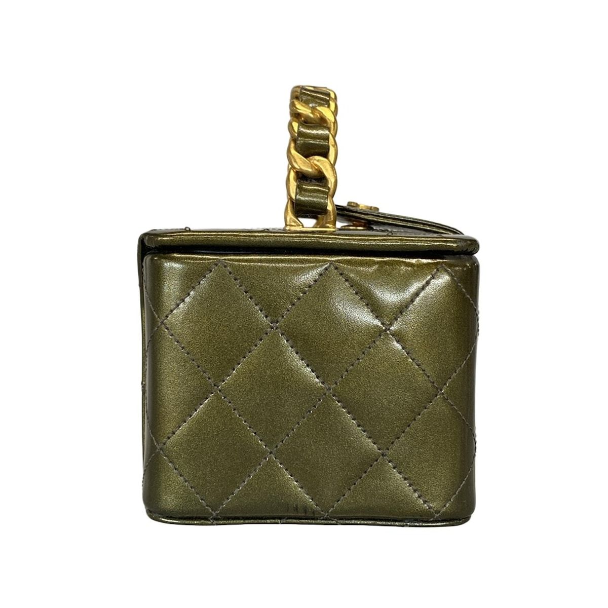 CHANEL シャネル バニティバッグ マトラッセ カーキ ゴールド金具 ミニバッグ レザー