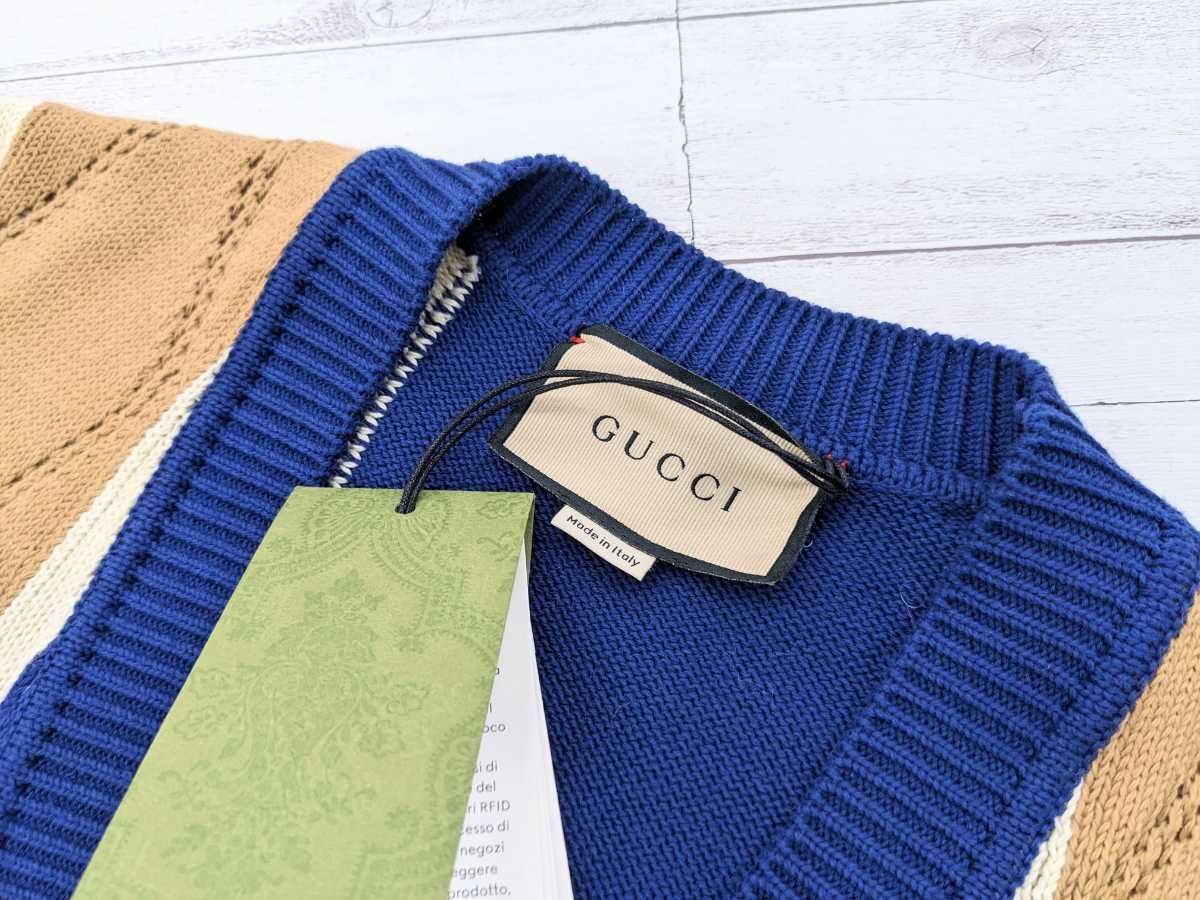 GUCCI GG ステッチ コットン Vネック カーディガン L 金ボタン