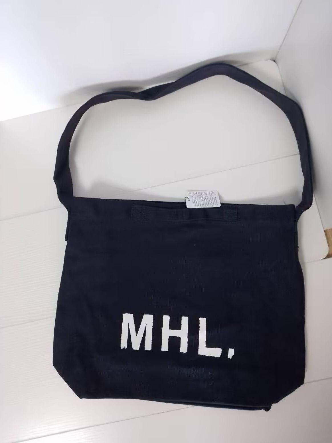 MHL. ショルダーバッグ バッグトート キャンバス バッグ 2Way ハンド プリントロゴ 通学 大容量ネイビー