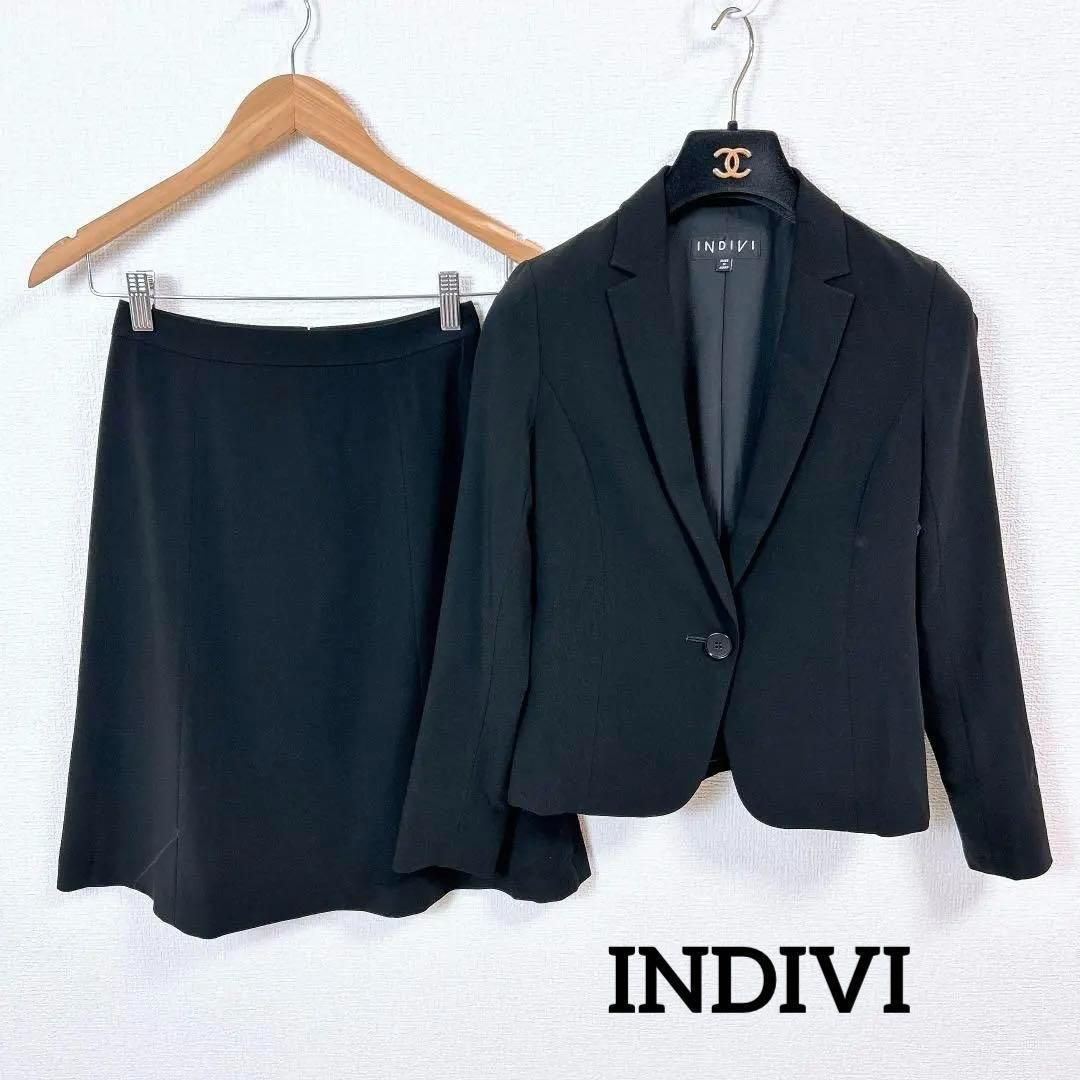 インディヴィ ストレッチ素材 伸縮性有 スカートセットアップ スーツ