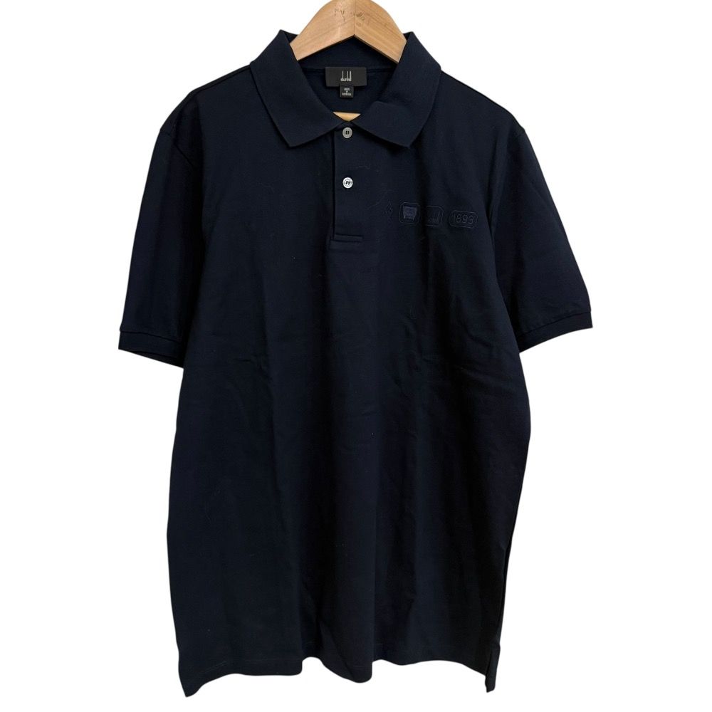 dunhill ダンヒル 半袖 ロゴ刺繍 鹿の子 ポロシャツ サイズL ネイビー メンズ 古着
