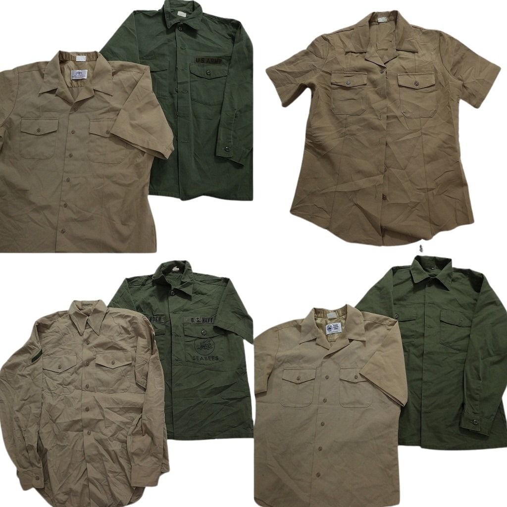 古着卸 まとめ売り 米軍民間 ミリタリー 7枚セット (メンズ S /M /L /2XL ) 無地系 半袖シャツ ベージュ系 MU6408