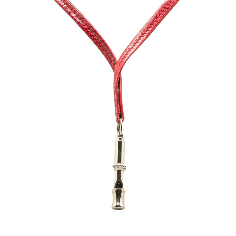 エルメス シフレ ホイッスル 笛 犬笛 シルバー レッド メタル レザー レディース HERMES 1-0207850