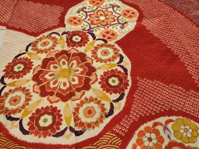 平和屋着物○豪華振袖 駒刺繍 絞り 花丸文 金彩 正絹 逸品 AAAY1885ck  