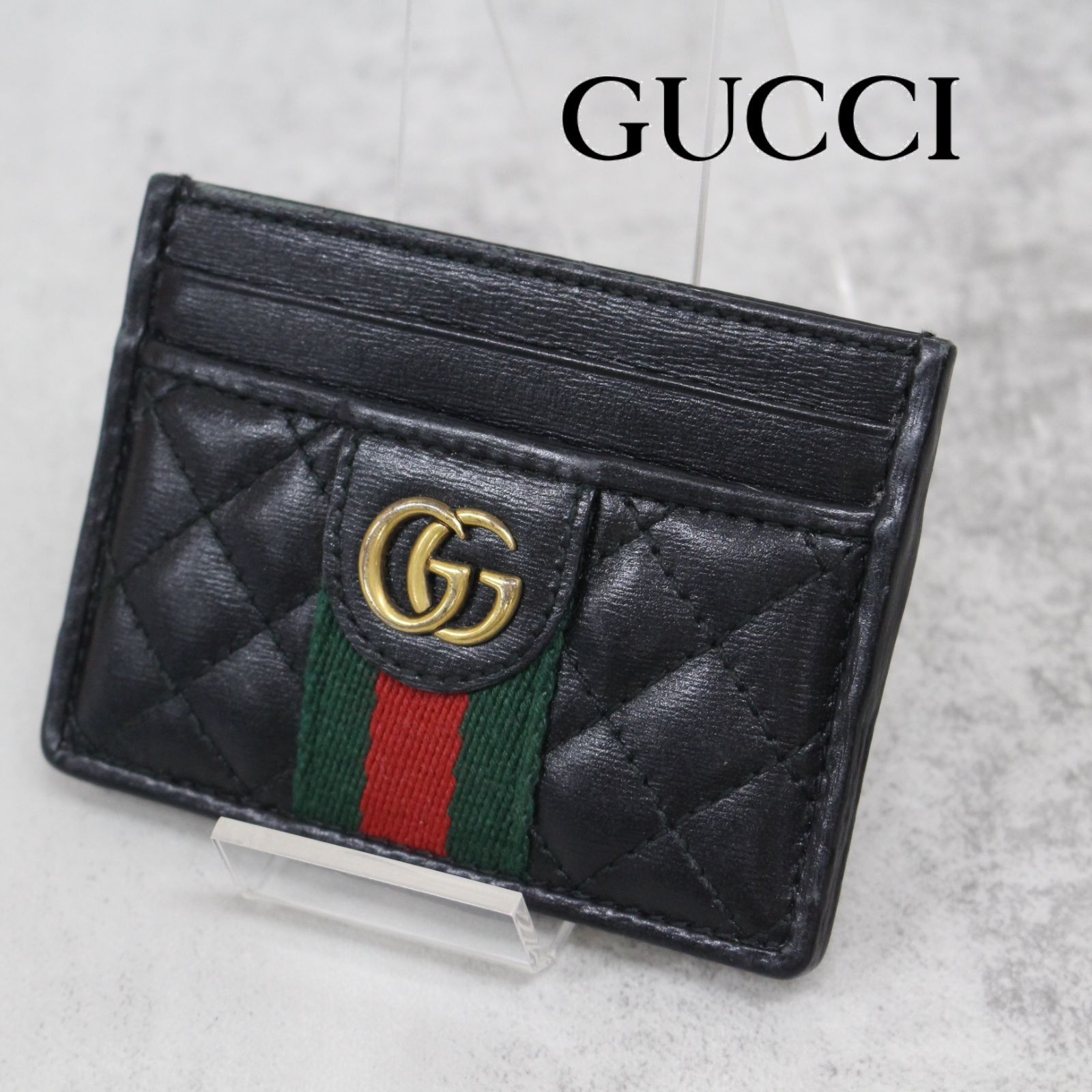 S020)GUCCI パスケース カードケース ブラック 黒 536454 GG金具