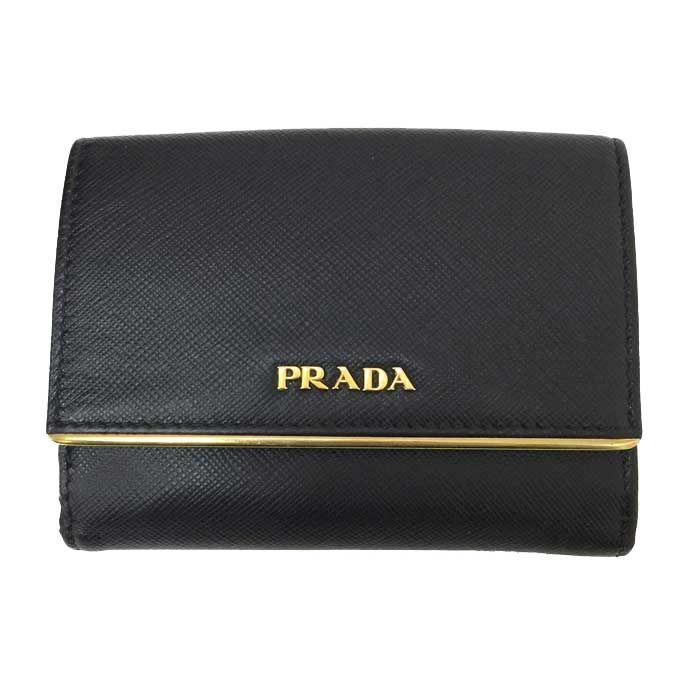 プラダ PRADA サフィアーノ Wホック 財布 ブラック【中古】 - メルカリ