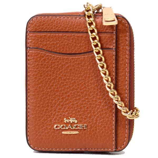 コーチ コインケース COACH ぺブルレザー チェーン ロゴ ジップ カード