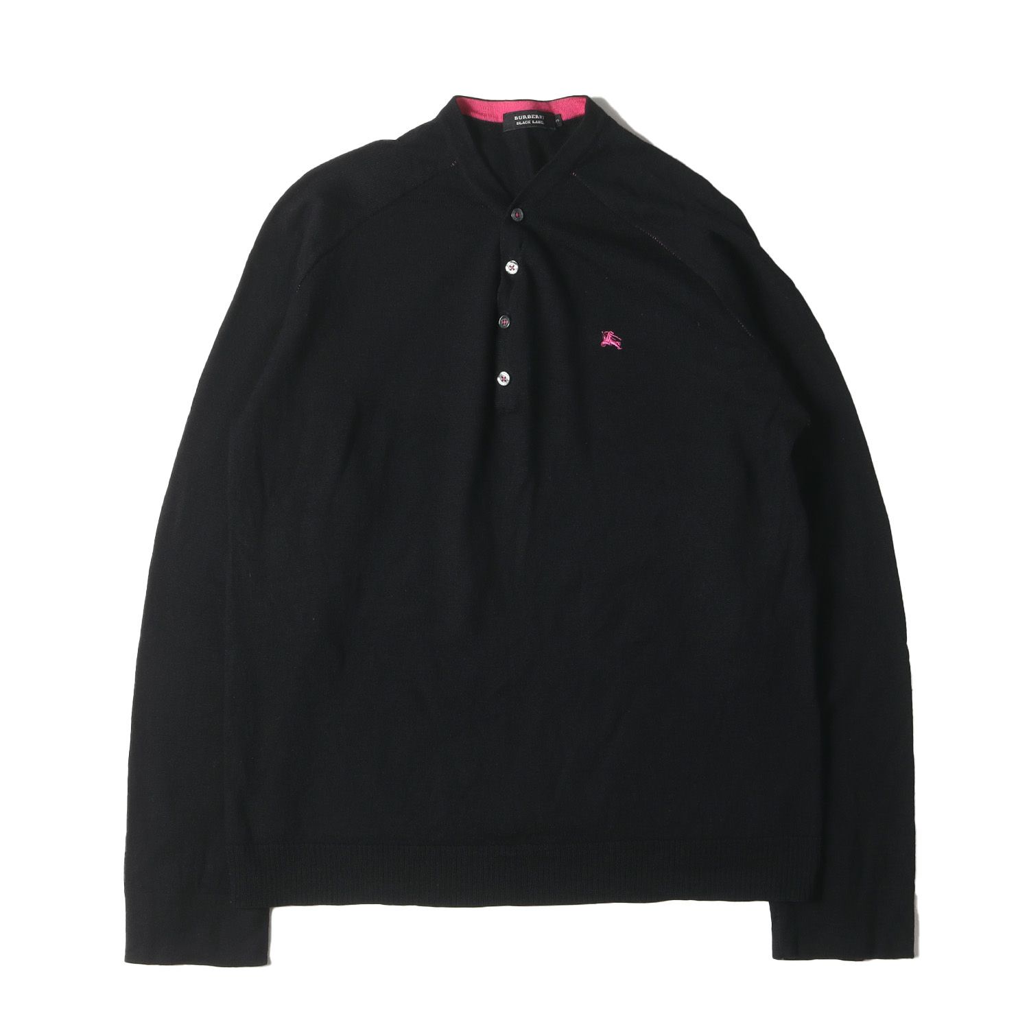 BURBERRY BLACK LABEL ニット サイズ:3 ヘンリーネック ハイゲージ ニット ブラック トップス セーター【メンズ】