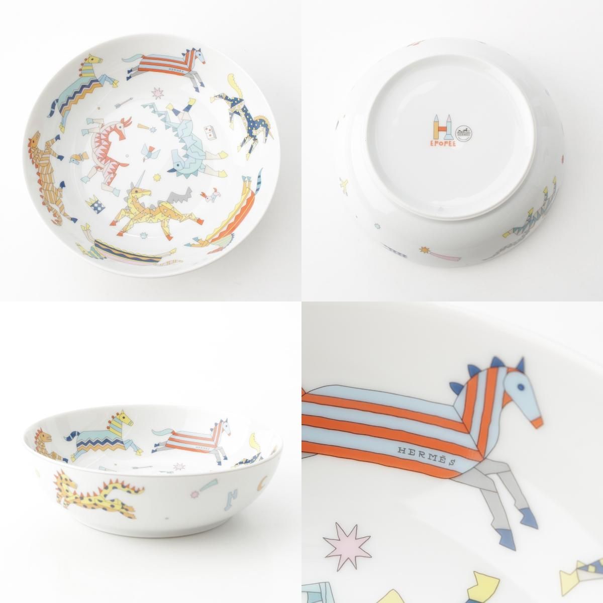HERMES - エルメス エポペ キッズ デザートプレート シリアルプレート ボウル タンブラー 食器 4点セット ホワイト【中古】 エルメス エポペ キッズ デザートプレート シリアルプレート
