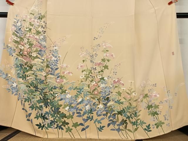 平和屋着物●訪問着　友禅　作家物　峰山　草花文　暈し染め　正絹　逸品　AAAU8427zg 平和屋着物○訪問着 友禅 作家物 峰山 草花文 暈し染め 正絹 逸品