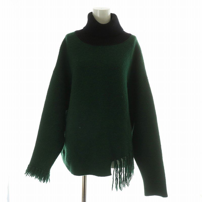 CULLNI Asymmetrical Fringe Turtleneck Knit ニット セーター ウール 長袖 ハイネック フリンジ 0 S 緑 黒 22-AW-040 クルニ CULLNI Asymmetrical Fringe Turtleneck Knit ニット