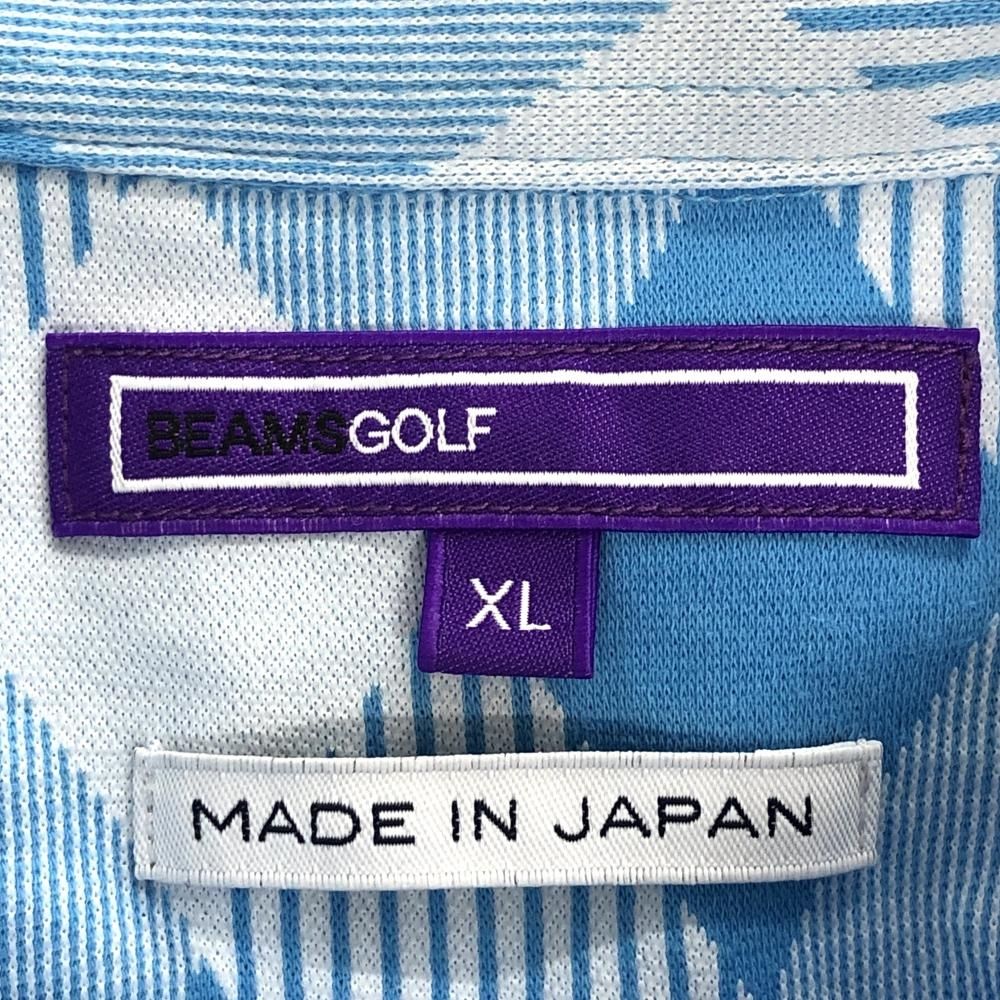 ビームスゴルフBEAMSGOLF ダイヤ総柄半袖シャツ XLポロシャツ ビームスゴルフ 半袖ポロシャツ ライトブルー×白 ダイヤ柄
