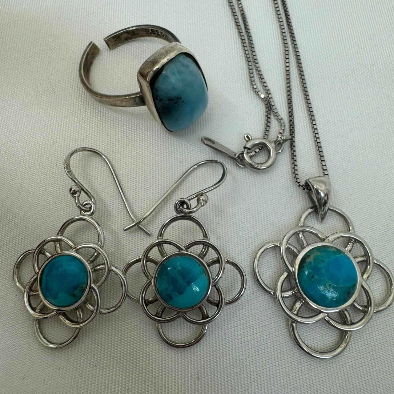 K【3点セット】silver シルバー 925 ターコイズ ネックレス ピアス 
