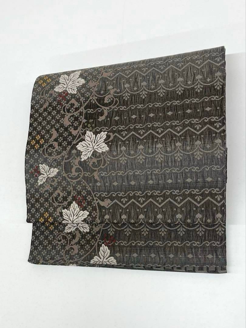 葡萄柄　スリーシーズン　洒落袋帯　リバーシブル　正絹 スリーシーズン 三重織 全通 洒落袋帯 葡萄唐草 リバーシブル 正絹