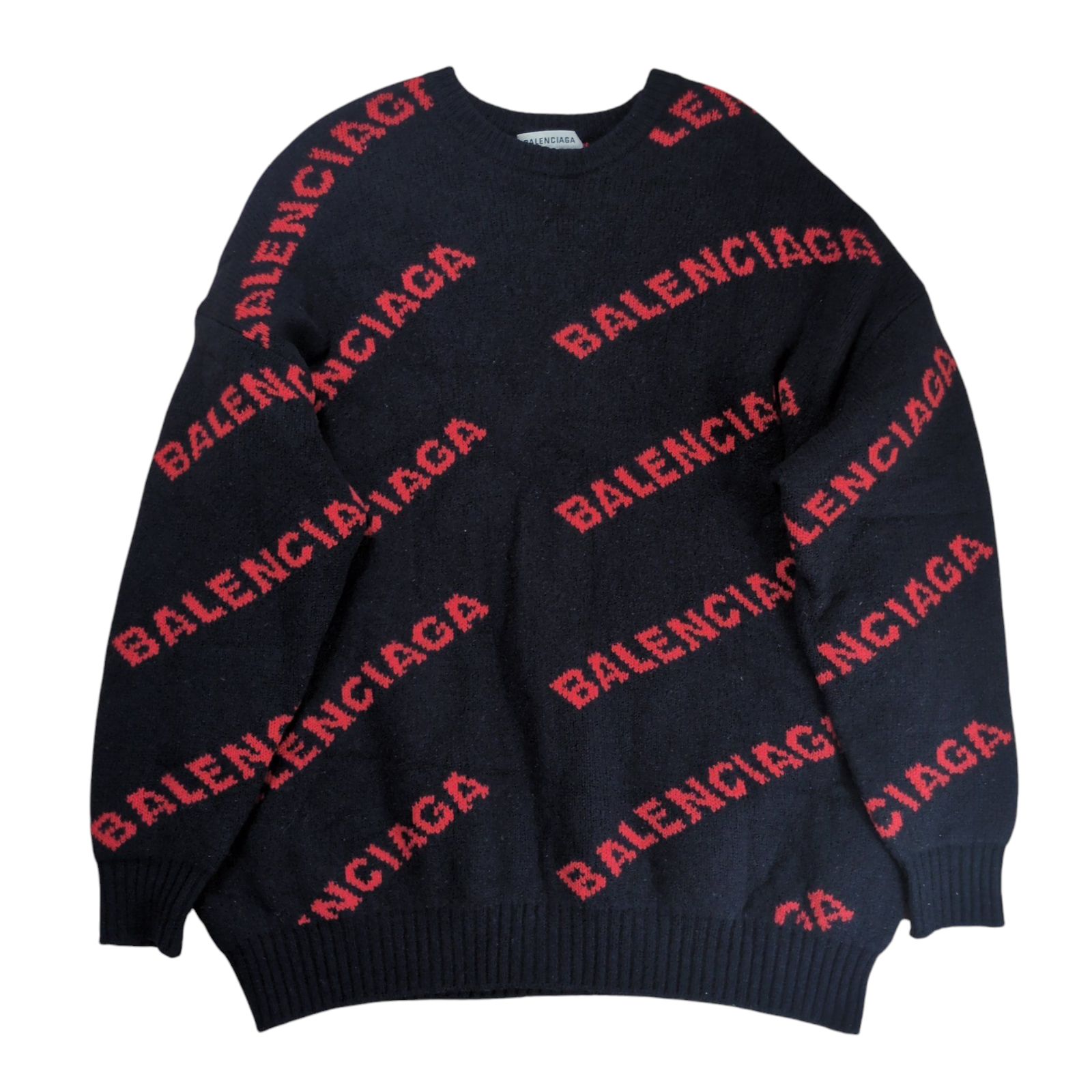 BALENCIAGA All Over Logo Pattern Oversized Crewneck Sweater