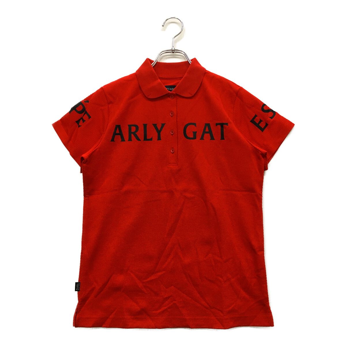 サイズ：0 PEARLY GATES パーリーゲイツ  半袖ポロシャツ ロゴ総柄 レッド系 [240101489422] ゴルフウェア レディース ストスト PEARLY GATES パーリーゲイツ 半袖ポロシャツ レッド×黒