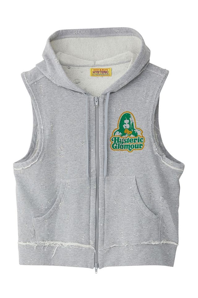 クーポン発行中 HYSTERIC GLAMOUR ヒステリックグラマー 01251CF04 GIRLS TAKE OVER ベスト TOP GRAY 正規通販 レディース