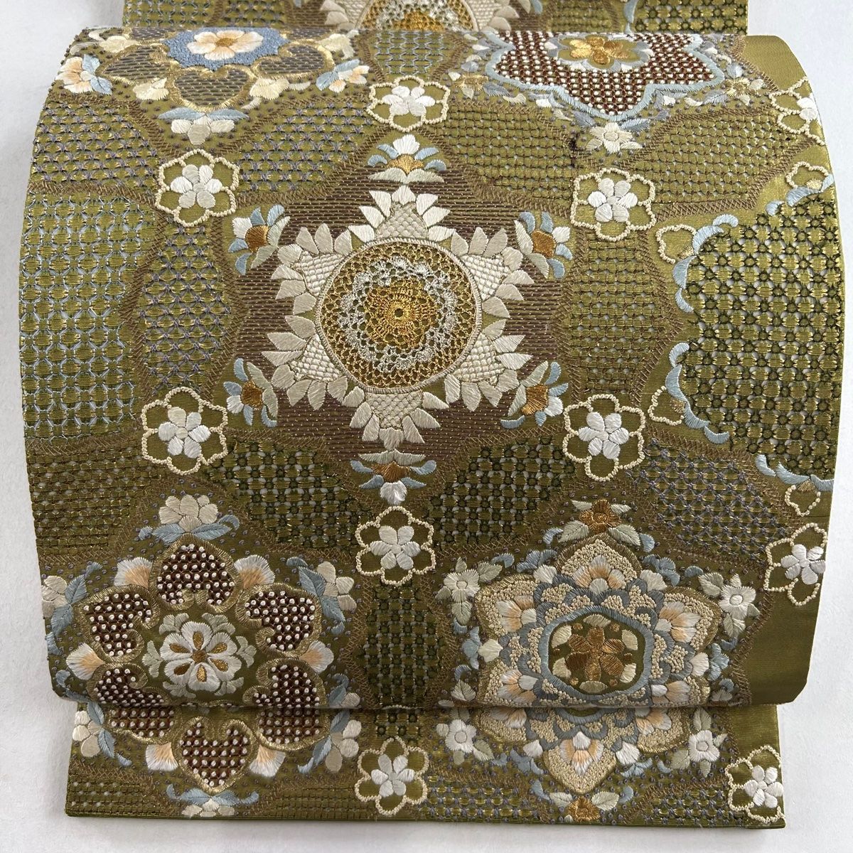 袋帯 華文 金銀糸 刺繍 金色 六通 正絹