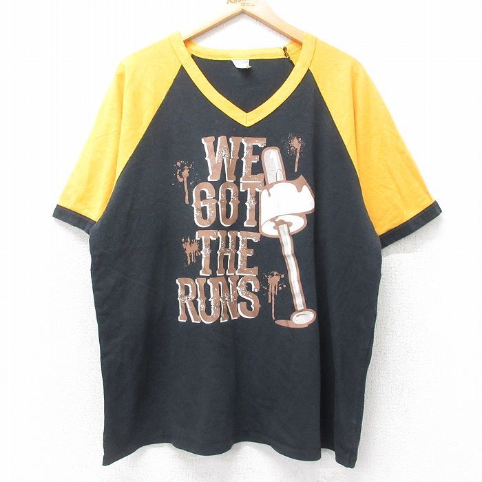 XL/古着 半袖 ビンテージ Tシャツ メンズ 90s WE GOT ラグラン ツートンカラー 大きいサイズ Vネック 黒他 ブラック 25aug27 