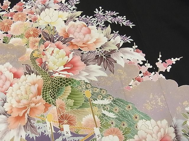 平和屋2■豪華黒留袖　作家物　孔雀花文　金彩　逸品　DAAE4925jm