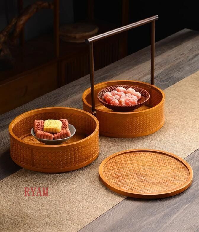 茶道具籠/茶道具/竹編細工籠/收納盒/竹細工/ 工芸品/手作り 收納籃☆茶道具