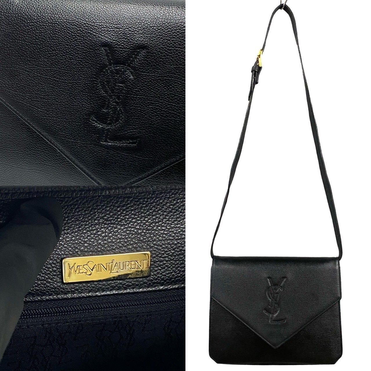 SAINT LAURENT【サンローラン】ブラック ポシェット サンローラン レザーフォンホルダーバッグ ショルダーバッグ黒
