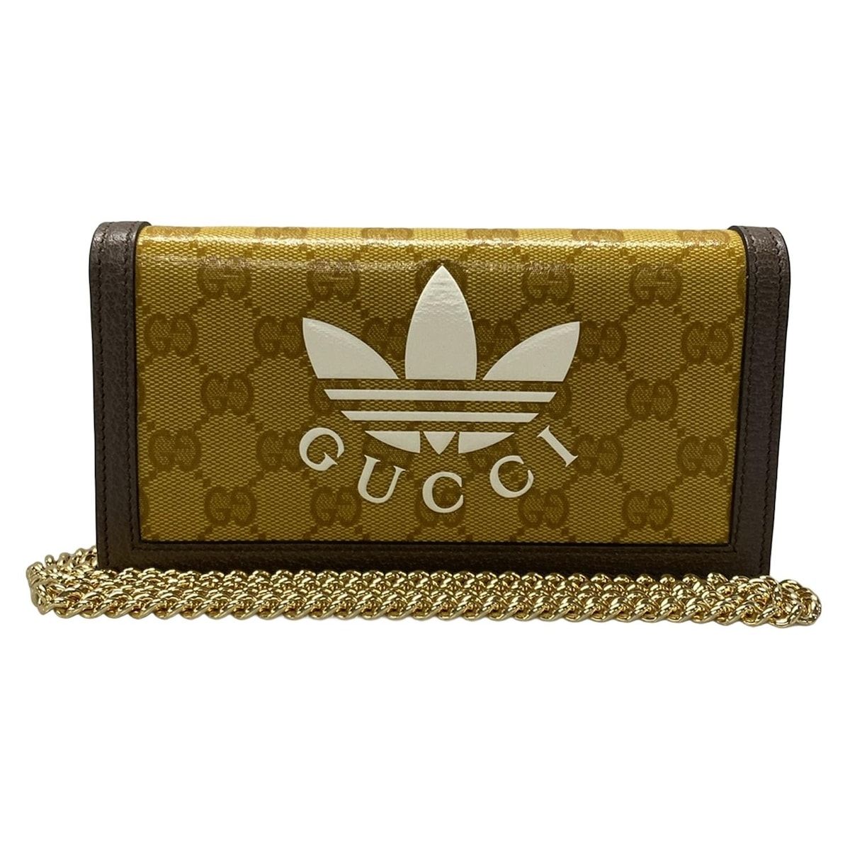 GUCCI グッチ 財布 クリスタルGG 621892 ブラウン×ダークブラウン チェーンウォレット adidasコラボ レザー