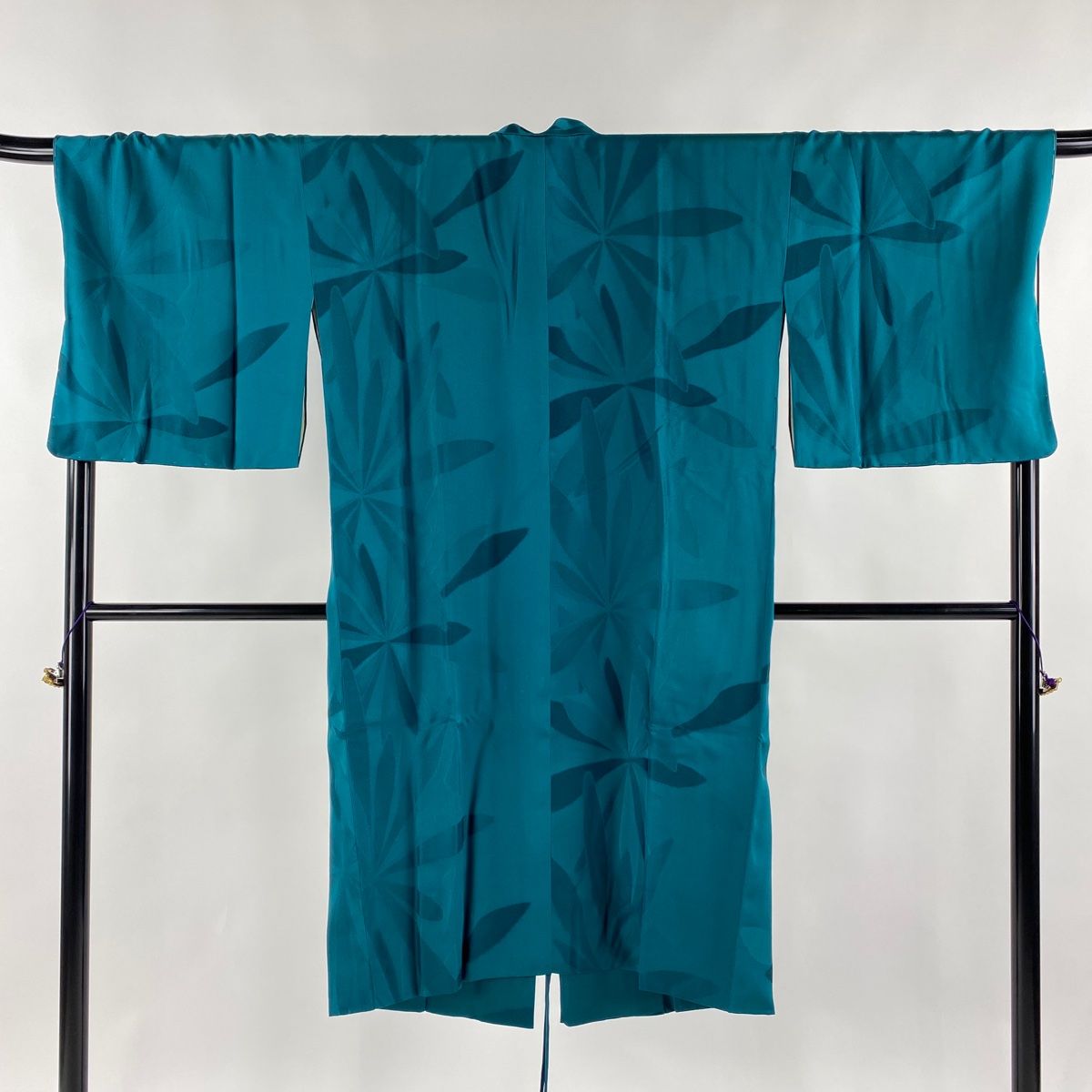 道中着 身丈118cm 裄丈71cm L 和装コート 地紋 青緑 正絹 美品 逸品  