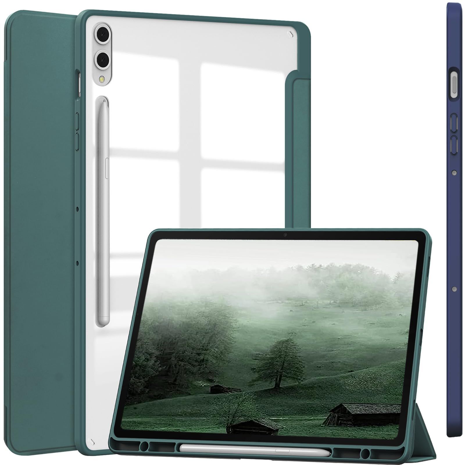 【数量限定】【NINKI】ギャラクシー Tab S9 FE/S9 ケース ペンホルダー付き オートスリープ/ウェイク 三つ折り 軽薄型 取り付け簡単 柔らかいTPU製 耐衝撃性 透明背面 カバー スタンド機能 タブレ
