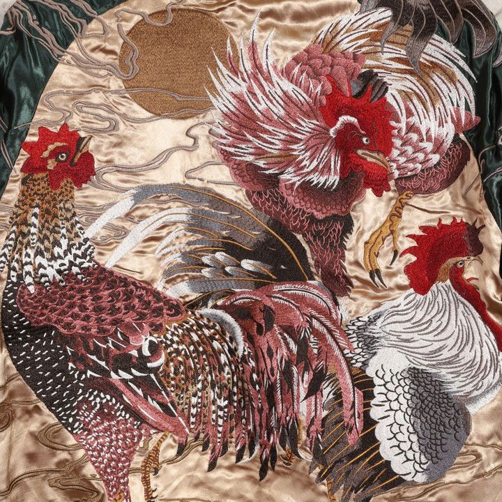 絡繰魂 和柄 リバーシブル 刺繍 スカジャン 伊藤若冲 群鶏図