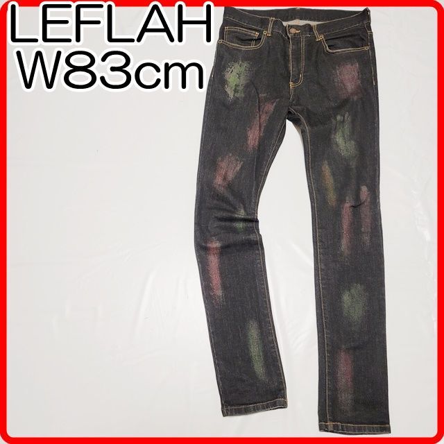 W83cm LEFLAH レフラー ペイントデニム ライダース スリム ジーンズ 