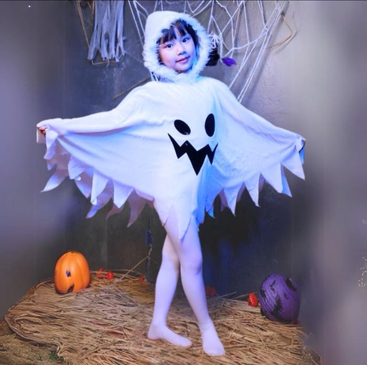 子ども フード付き おばけポンチョ ハロウィン 仮装 男の子 女の子