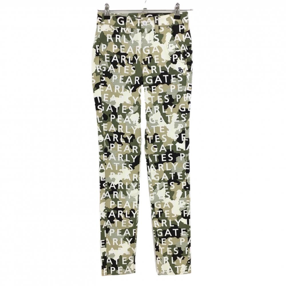 パーリーゲイツ パンツ カーキ×白 ロゴ総柄 カモフラ調 迷彩 ロゴ刺しゅう レディース 00 XS ゴルフウェア PEARLY GATES