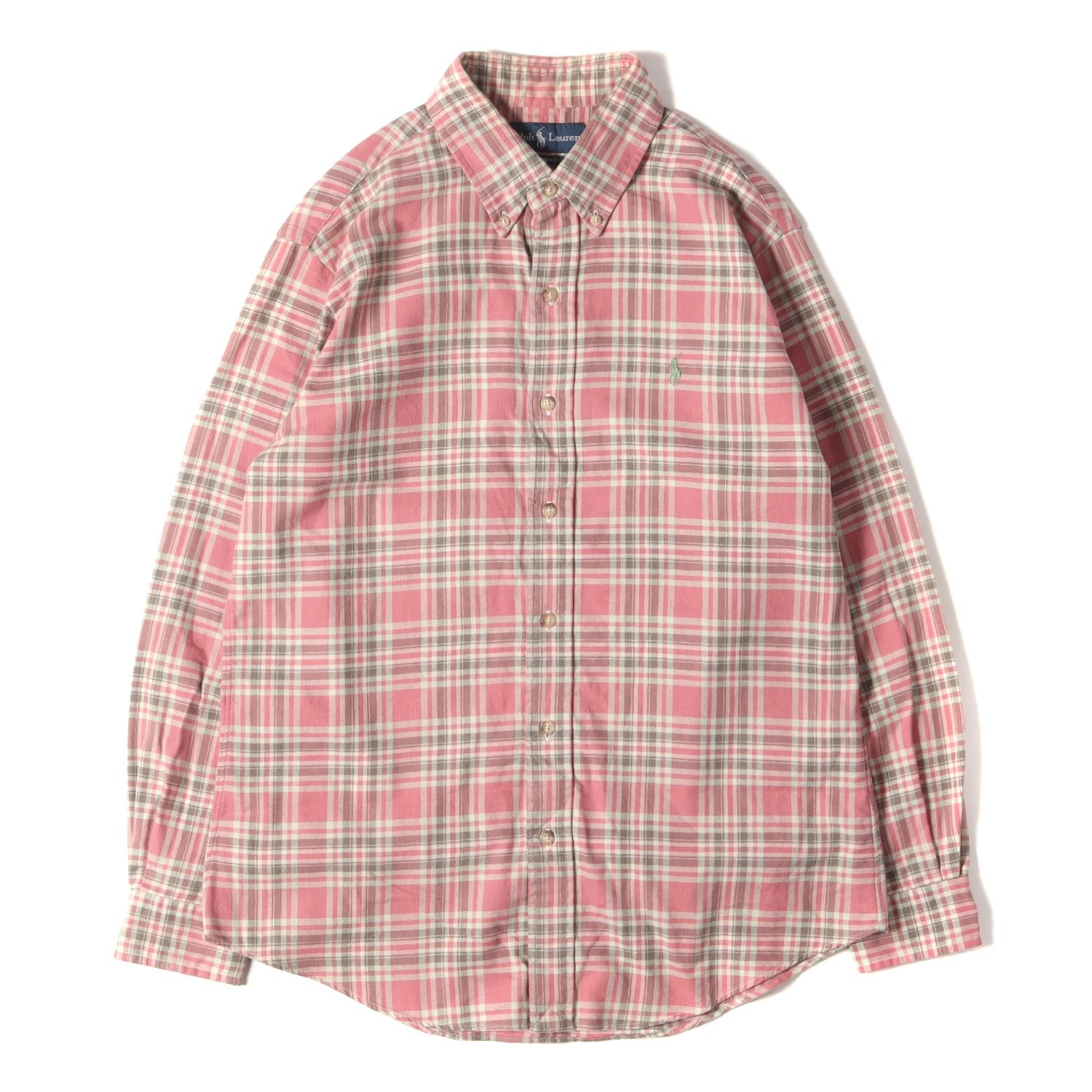 RALPH LAUREN ラルフローレン シャツ サイズ:L ボタンダウン チェック フランネル 長袖 シャツ B.D CUSTOM FIT ピンク系 トップス カジュアルシャツ アメカジ トラッド ブランド カジュアル 古着