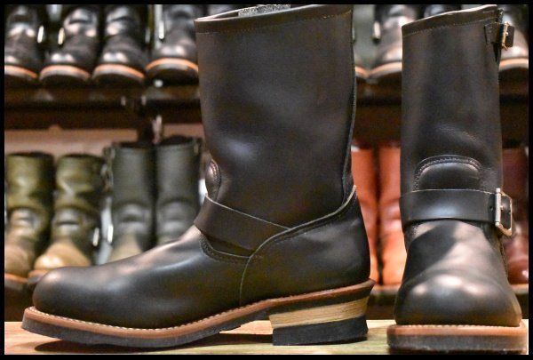 【9D 美品 13年】レッドウィング 2268 エンジニア 黒 ブラッククローム スチールトゥ プルオン ブーツ redwing HOPESMORE【EL754】