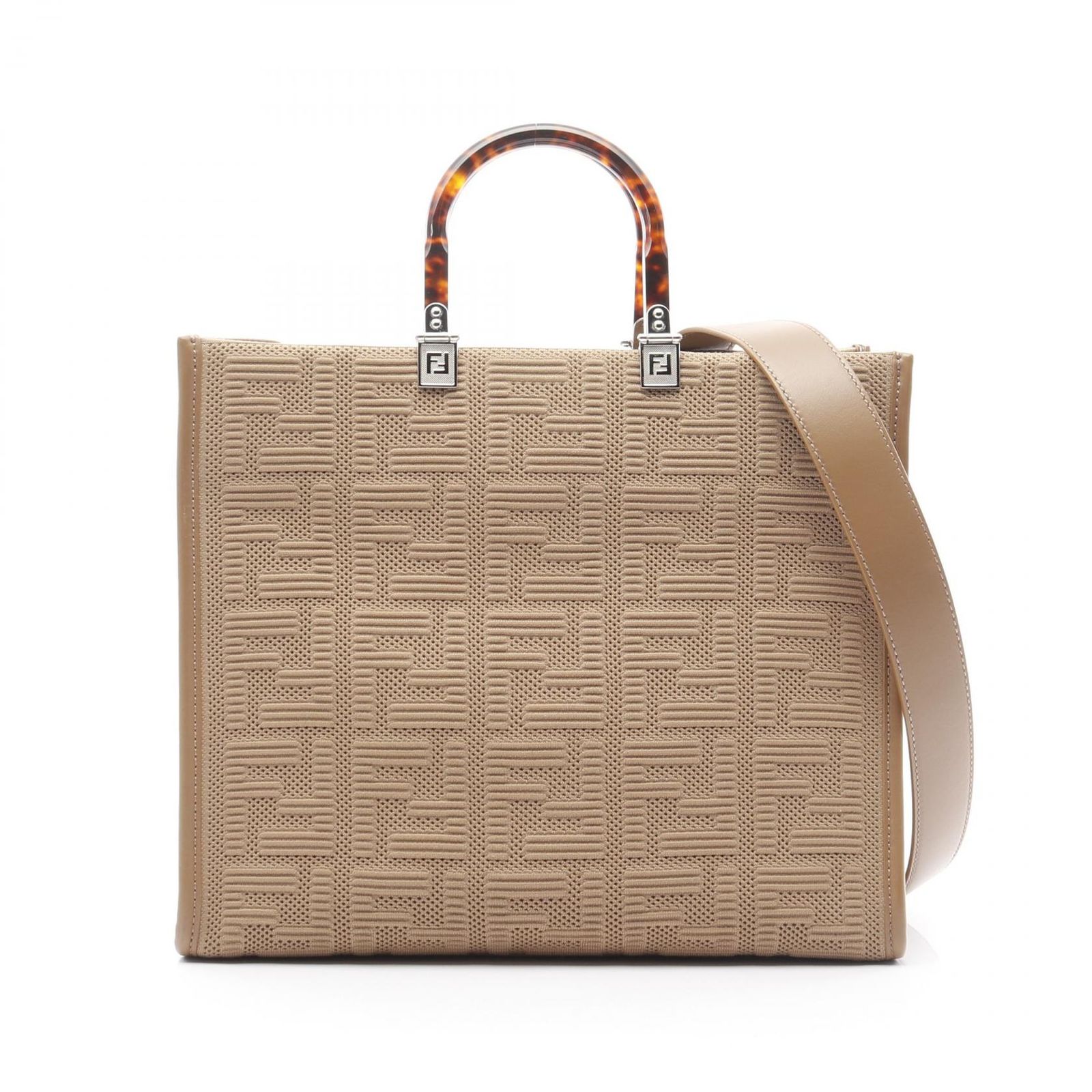 フェンディ FENDI トートバッグ SUNSHINE MEDIUM サンシャイン ミディアム 8BH386 ベージュ キャンバス レザー サンシャイン ミディアム レディース Used A