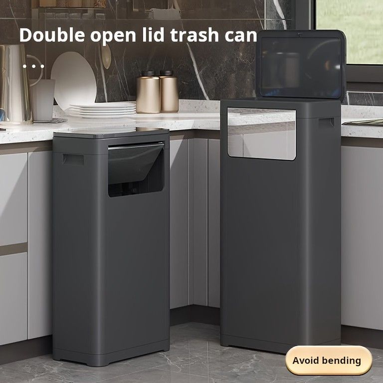 大容量 デュアルオープン ゴミ箱 32L 25L キッチン バスルーム リビング 寝室用 ブラック グレー ホワイト プレス式 メカニズム採用 省スペース設計 長方形デザイン 基準品質 32L ブラック 8.45米ガロン NEXPOTALLINN_EU
