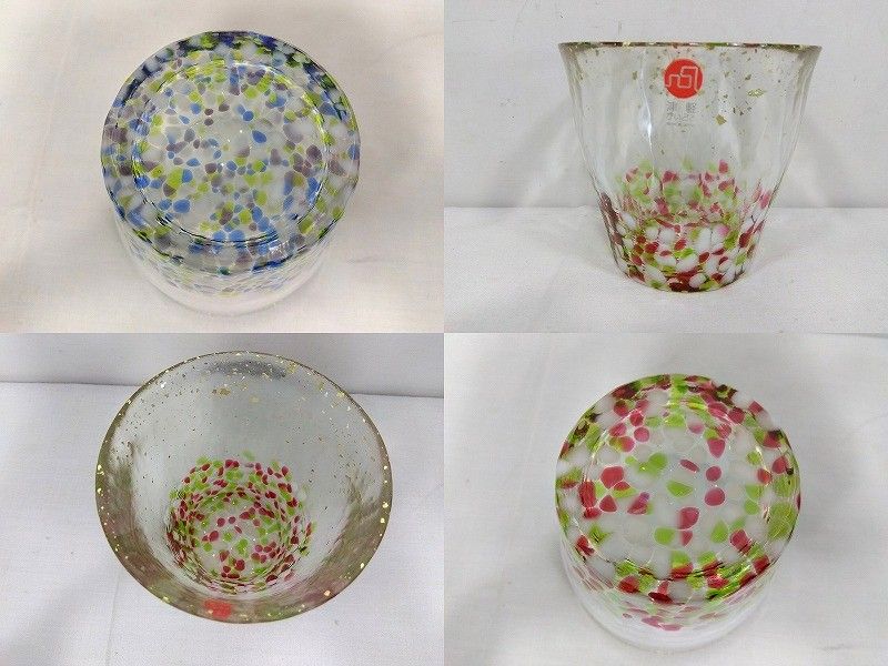 津軽びいどろ - s25g-776k【中古】津軽びいどろ　金彩　氷華　春　雫　碧　ロックグラス　タンブラー　3個セット s25g-776k【中古】津軽びいどろ 金彩 氷華 春 雫 碧 ロック