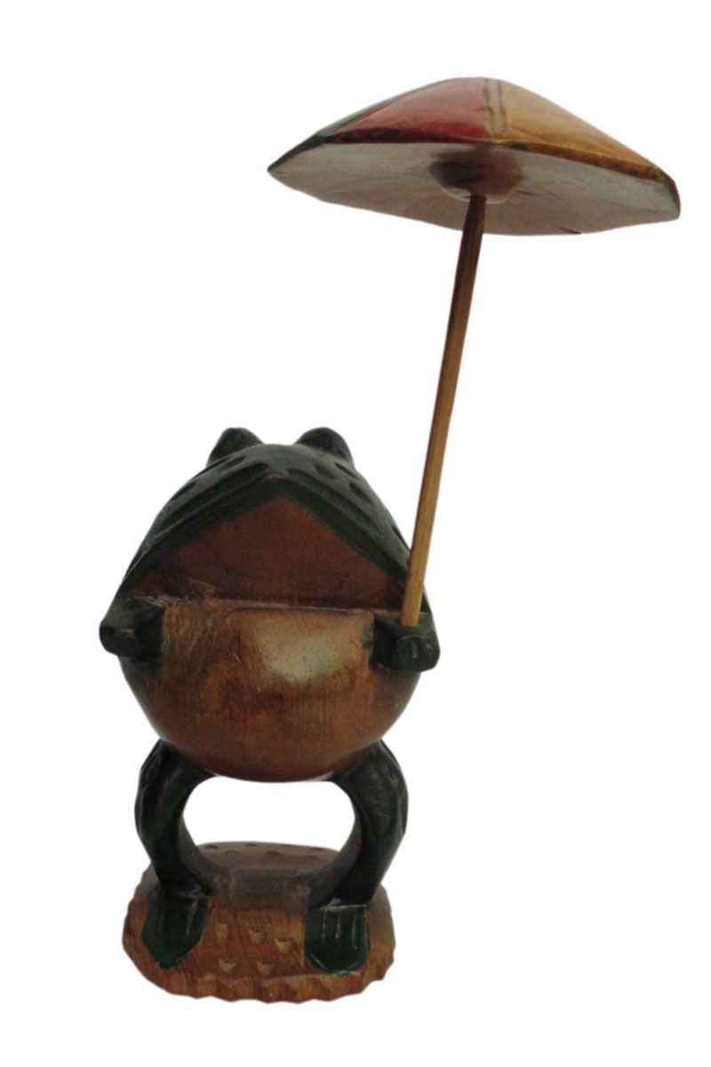 アジアン雑貨 傘持ちカエルさんの木彫り(小)5 アジアン雑貨 傘持ちカエルの