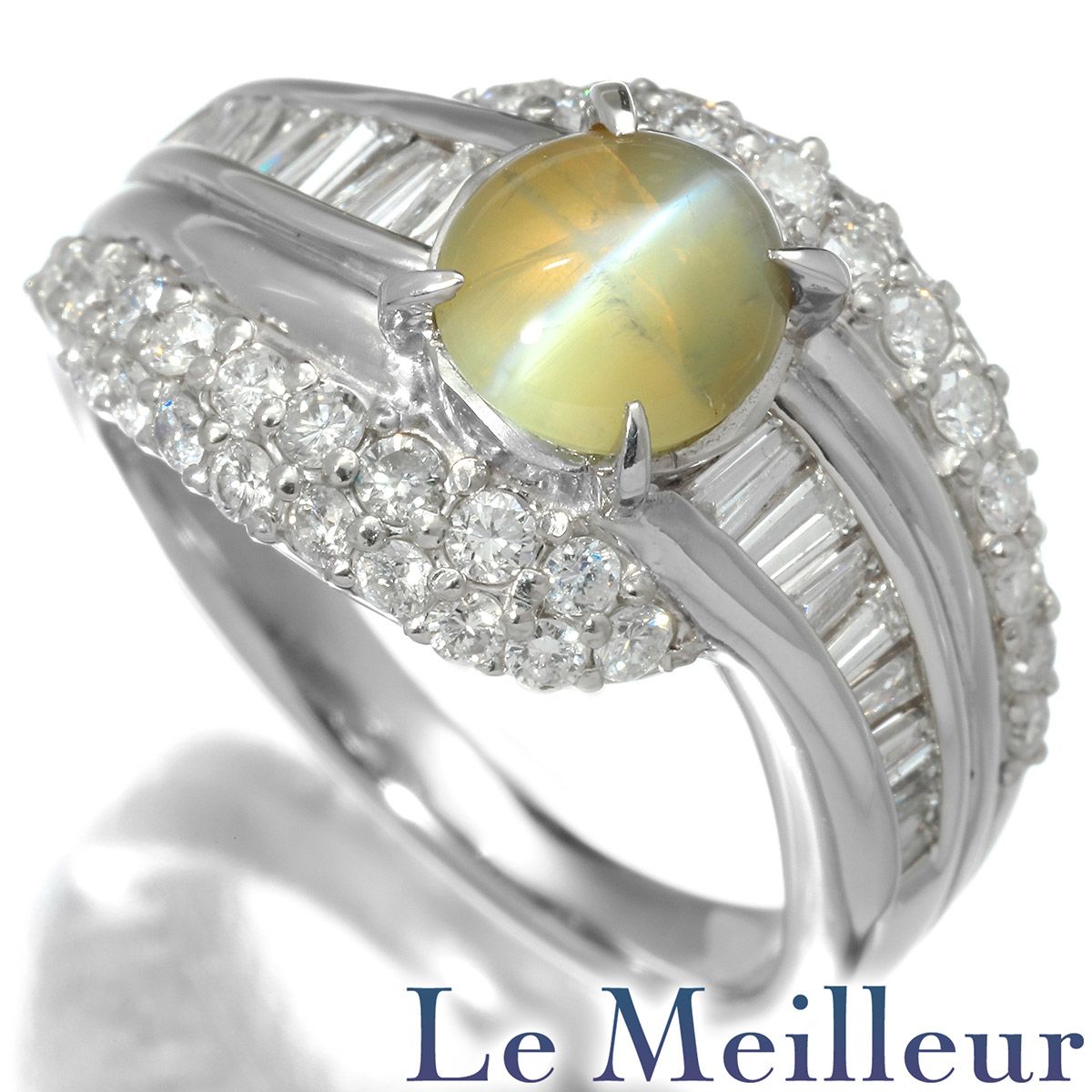 ☆サイズ13.5号☆プラチナPt900/キャッツアイ・ダイヤモンドリング