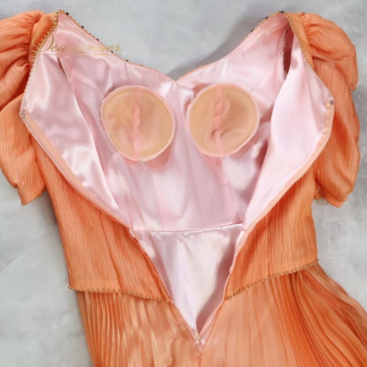 パーティドレス ワンピース ドレス オレンジ系 ラインストーン ビーズ  