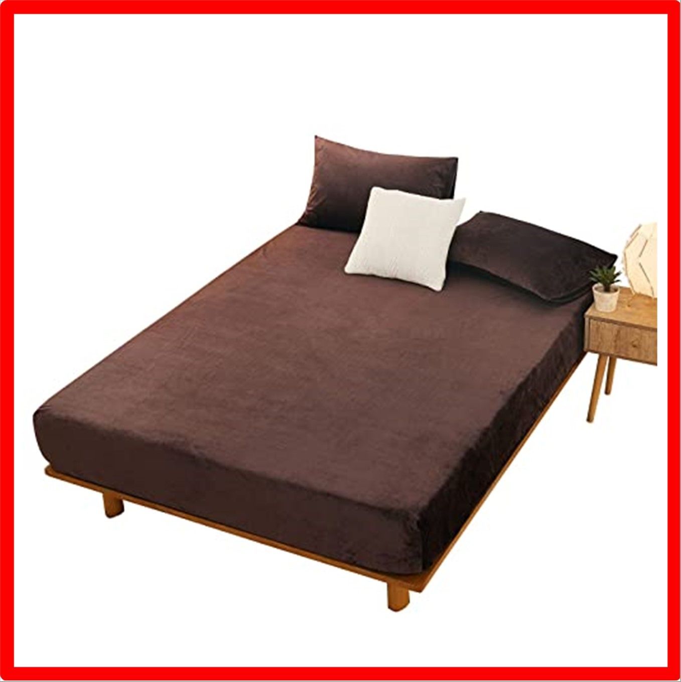 【匿名配送】ブラウン_クイーン-160×200×30cm ボックスシーツ ベッドカバー クイーン 周囲ゴムフィット式 マイクロファイバー 冬あったかい 無地 ブ