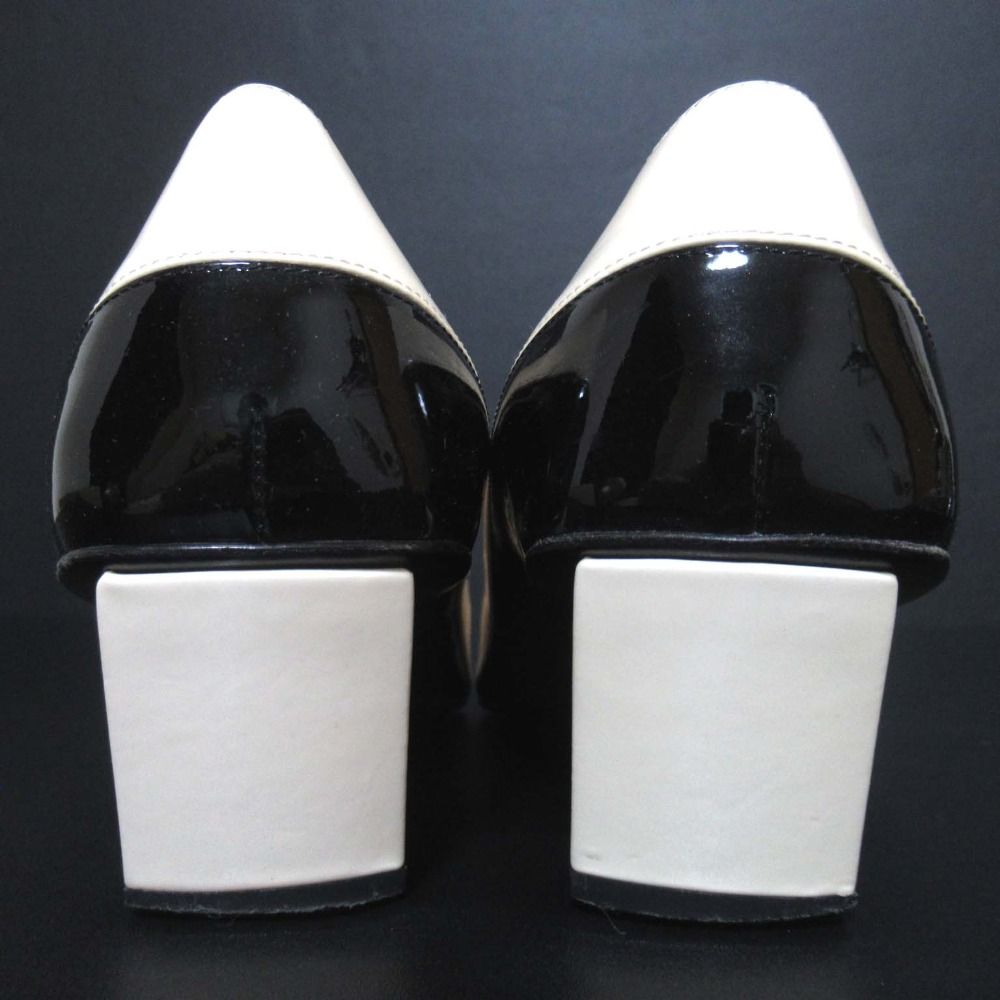 大割引を提供しています。 Roger Vivier ロジェヴィヴィエ ベルヴィヴィエ パテントレザー スクエアトゥ パンプス サイズ36.5 約23.5cm ホワイト ブラック レディース 古着 品数豊富。